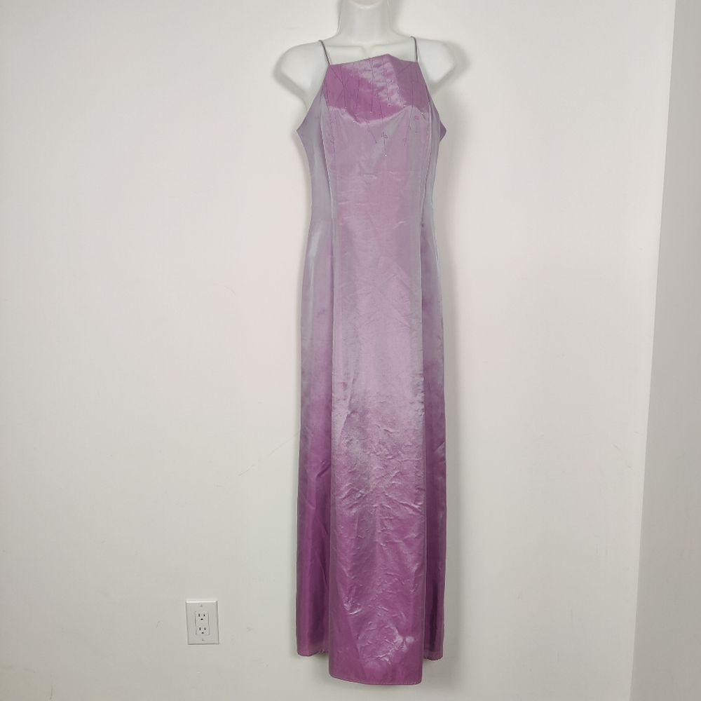 Vintage 90s Fairweather Purple Embellished Spaghetti Strap Maxi Dress Sz 2 Prom